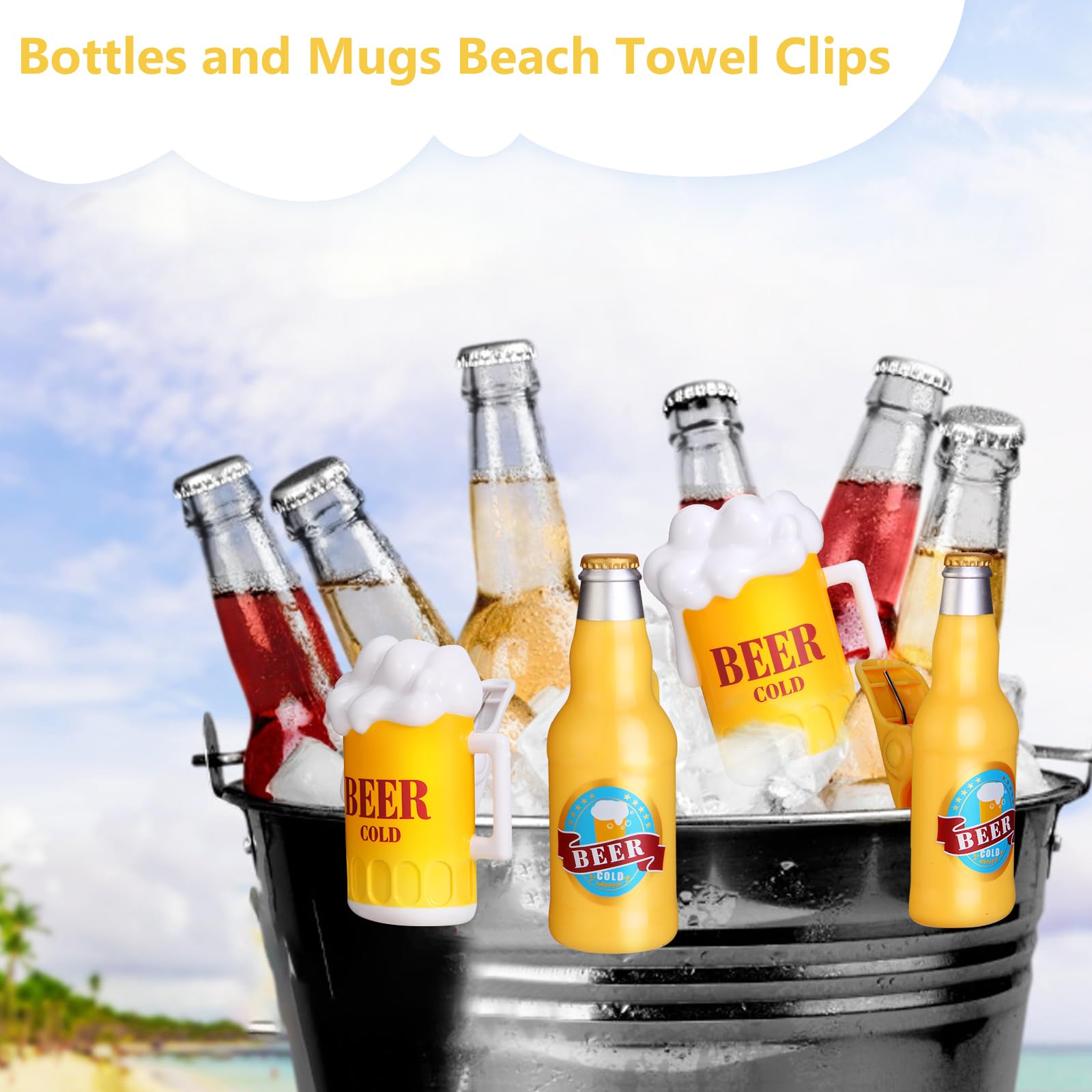 Strandtuch-Clips 4er Set – Bierkrug & Bierflaschen-Design, Winddicht, Für Strandkörbe, Liegestühle & Pool