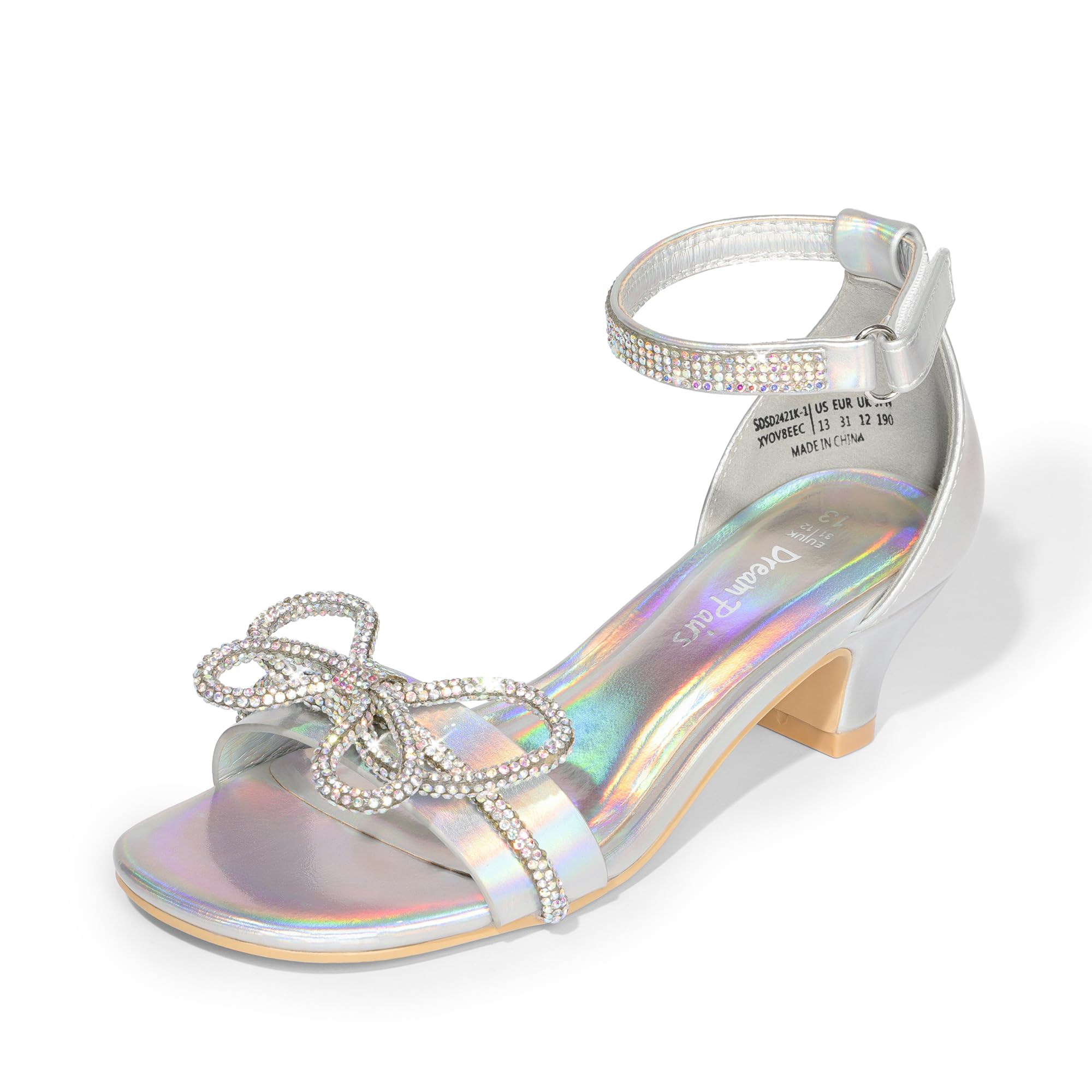 DREAM PAIRS Girls Sandals Ankle Strap Square Toe Low Heel Bow Flower Dress Shoes