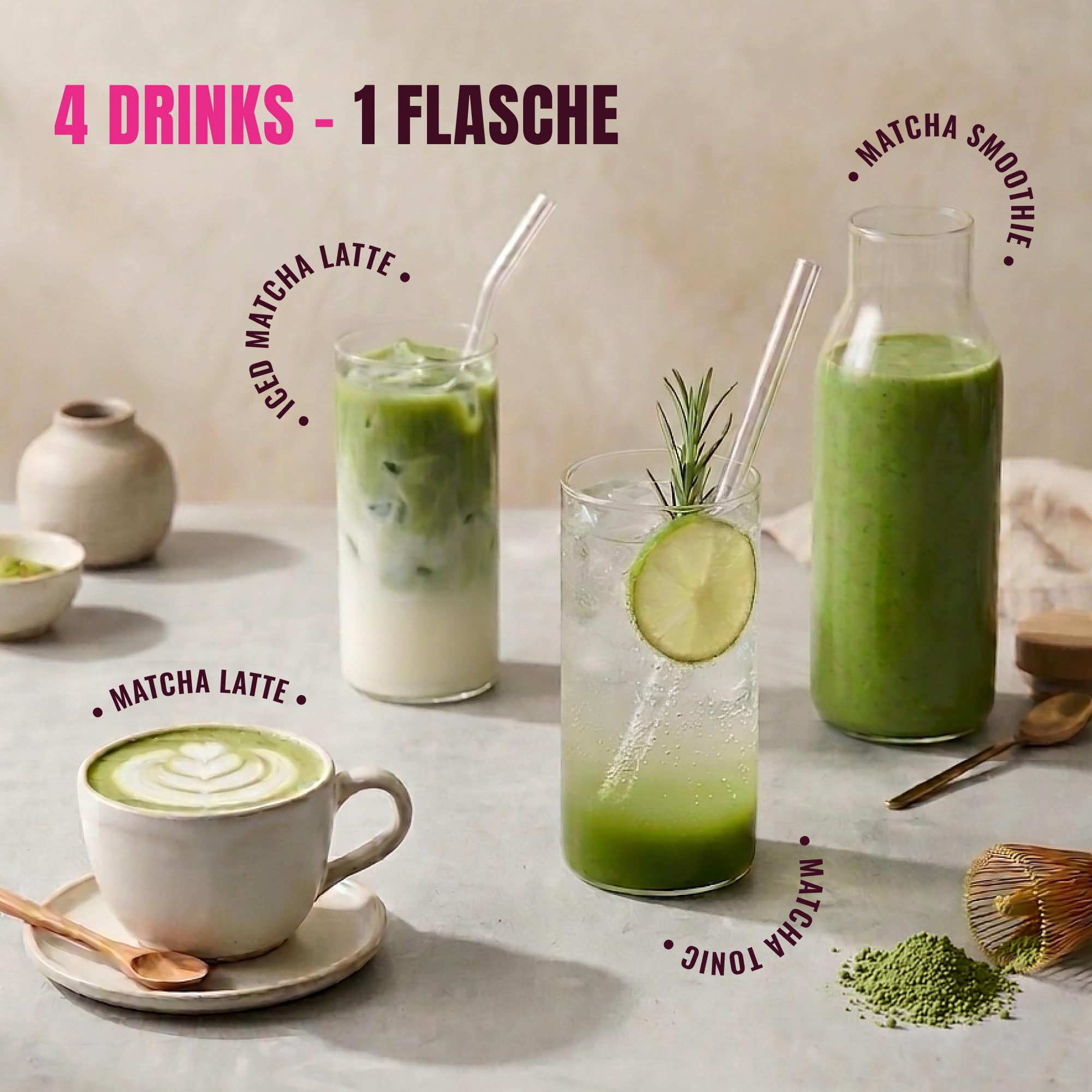Rowdy - Matcha Konzentrat 1L mit Dosierpumpe I Matcha Latte fertig in 10 Sekunden | ~80 Portionen | Für Matcha Latte, Iced Matcha & Smoothies | Vegan Grüntee Getränkekonzentrat I sofort trinkfertig
