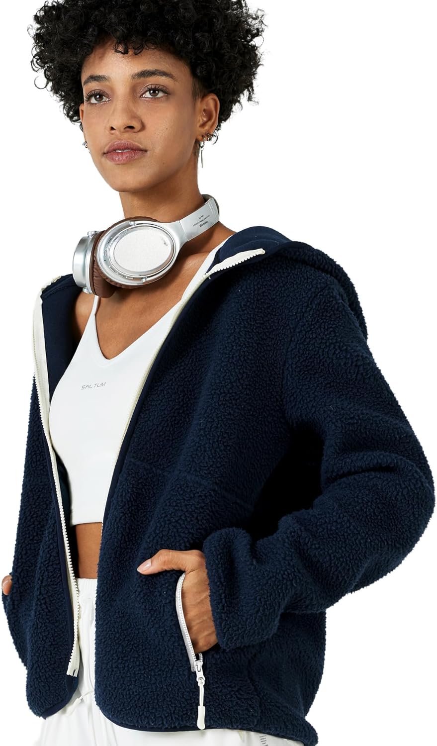 Women's Sherpa Fleece Warm Jacket Hooded Zipper Jackets Long Sleeve Winter Coats With Pockets Cold Weather Casual Outdoor