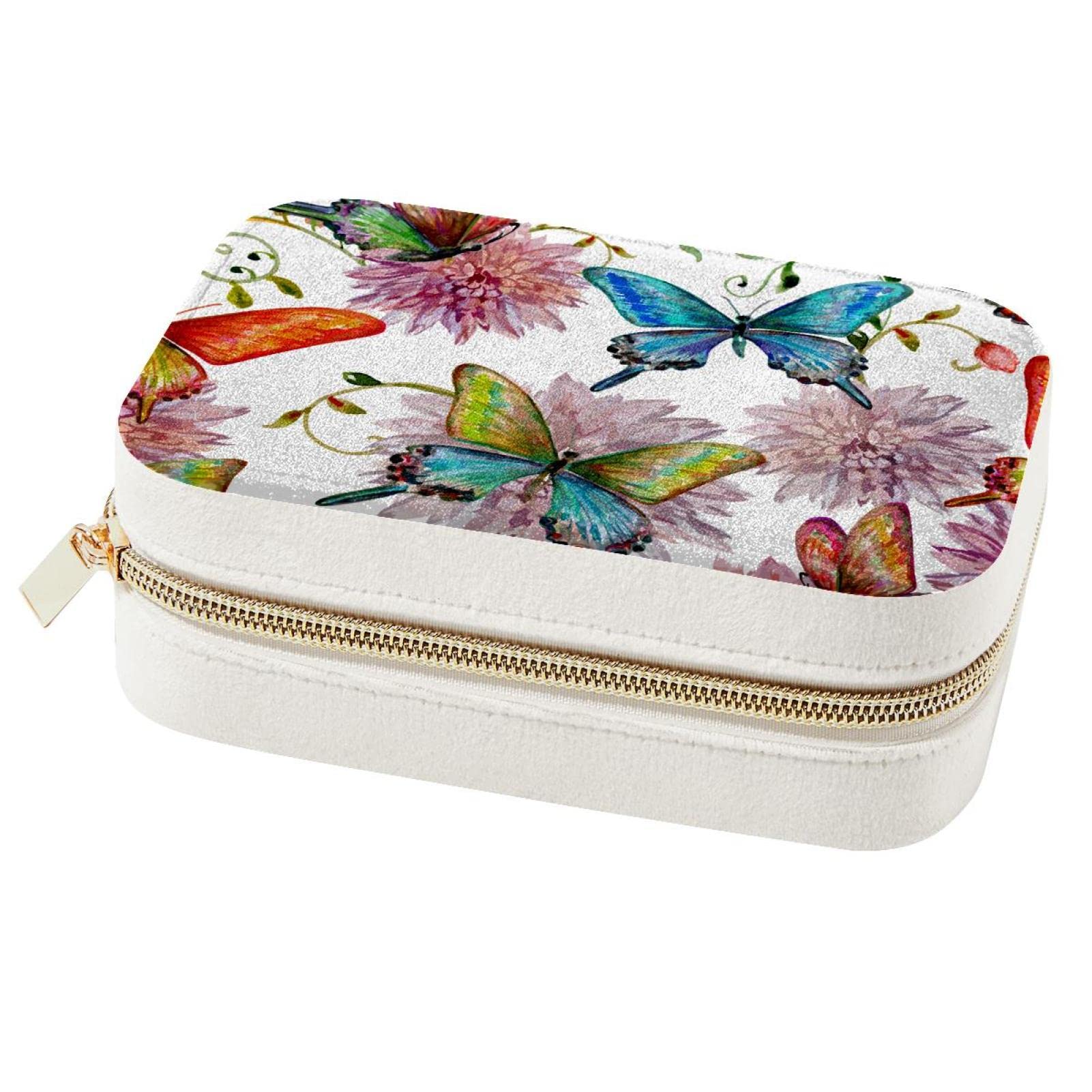 Boîte à bijoux de voyage portable papillons pour bagues et colliers