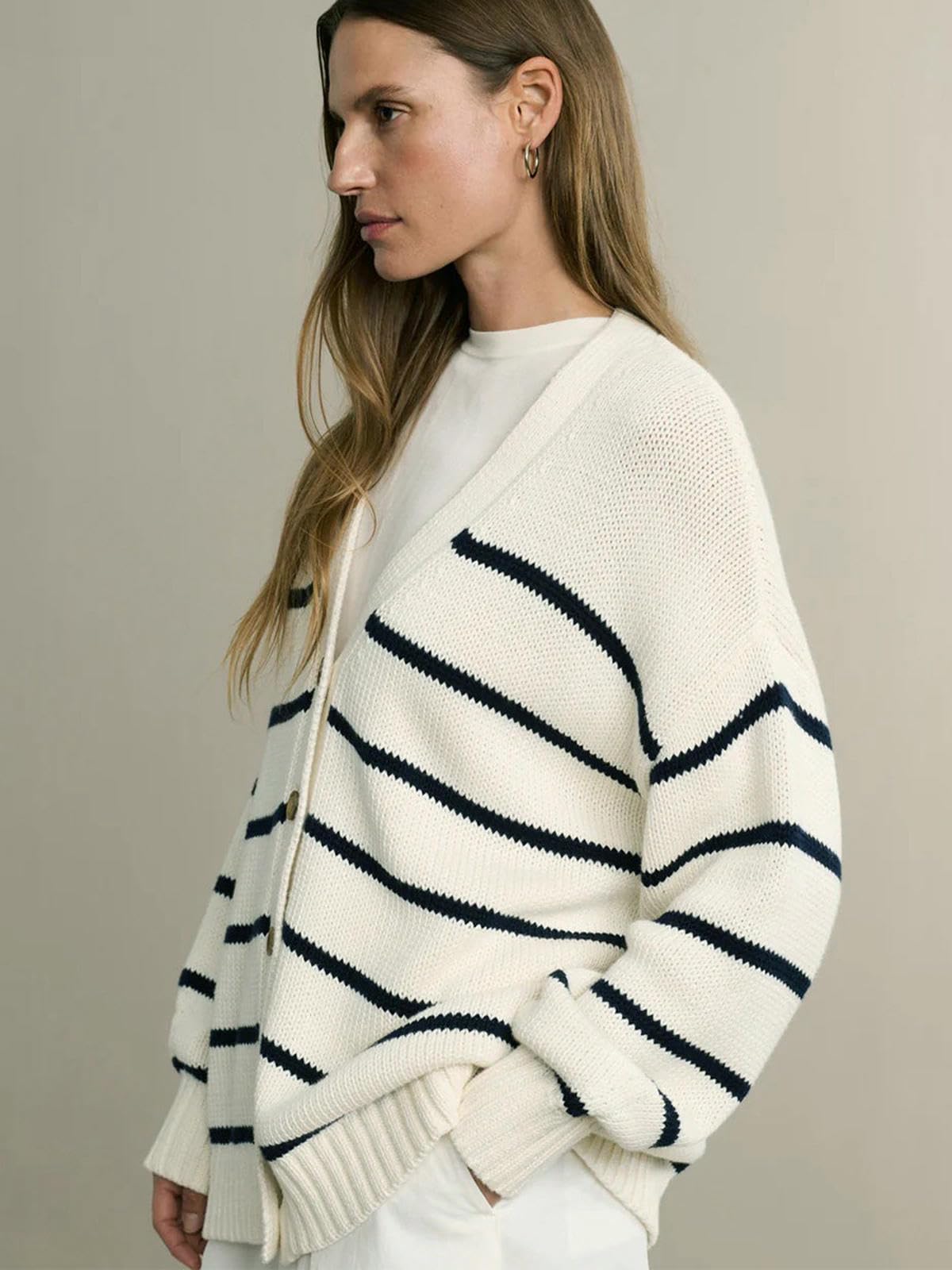 Maglione da Donna Codigan A Maglia Maniche Lunghe con Cardigan Cappotto Casual-Bianco-s