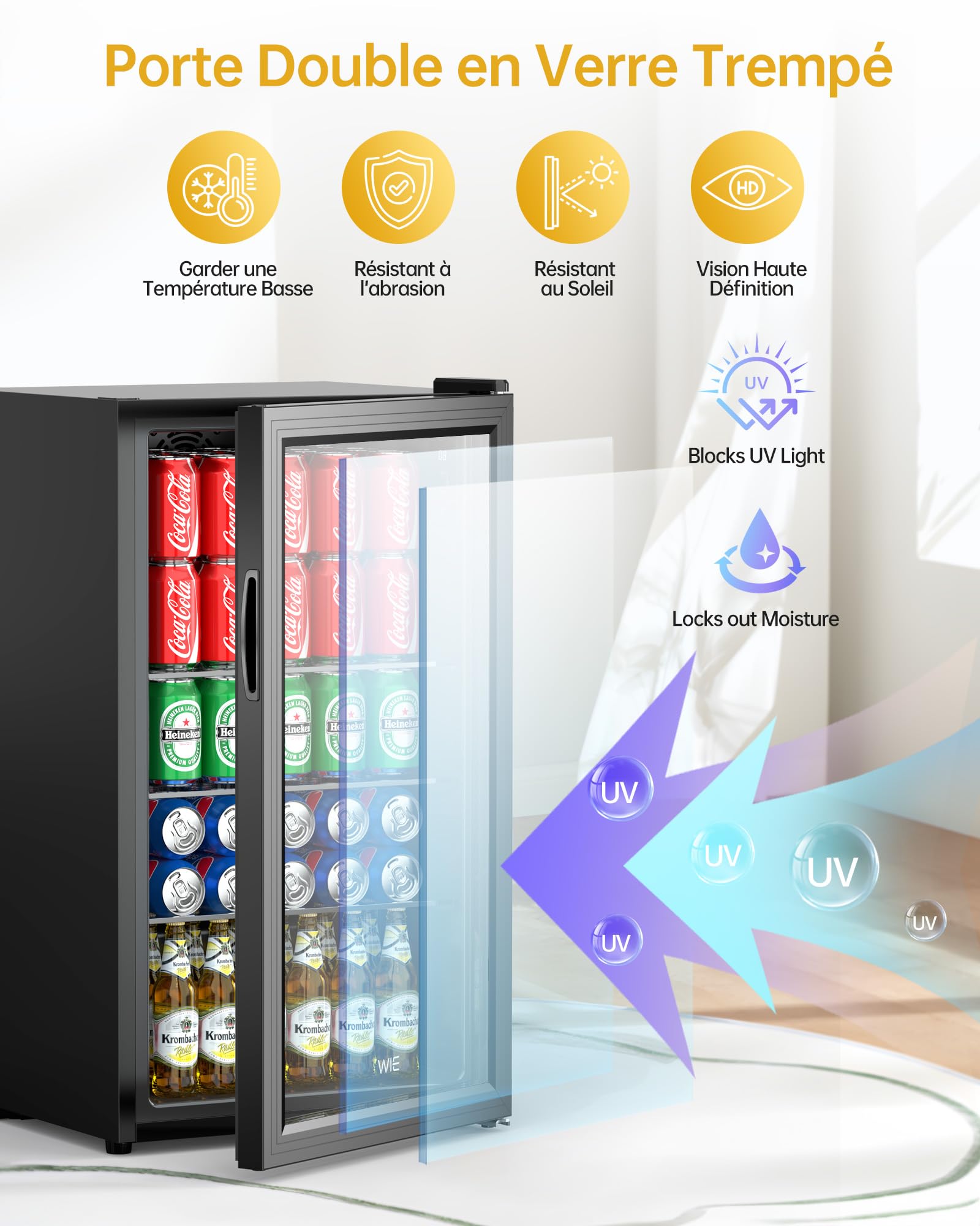 WIE Réfrigérateur Pour Boissons, Mini Frigo 83L Petit Frigo Silencieux de 0-10°C, Mini Bar Intérieur, Pour Salle de Jeux, Fête, Noir