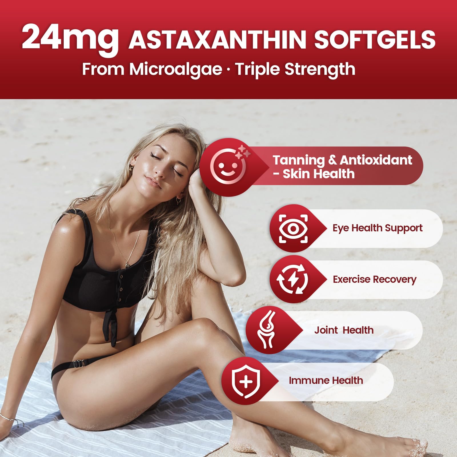 10 in 1 Astaxanthin Supplements 24mg, 4 Month Supply, Astaxantina Antioxidant from Fresh Haematococcus Pluvialis, Contains Lycopene, Grape Seed, Vitamin E, & More Supports Eye, Joints, Skin Health