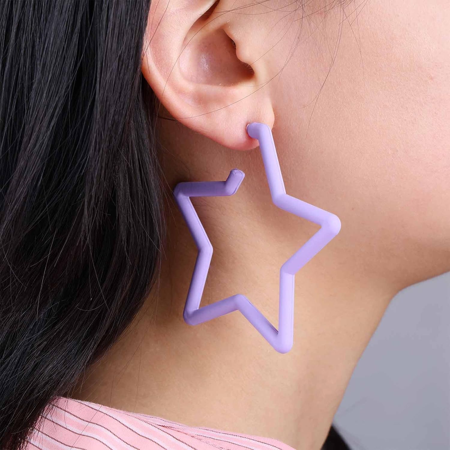 Vintage Pink Star Dangle Earrings Large Star Drop Earrings Hollow Star Earrings Luck Star Stud Earrings Candy Color Star Earrings Jewelry for Women - Image 2