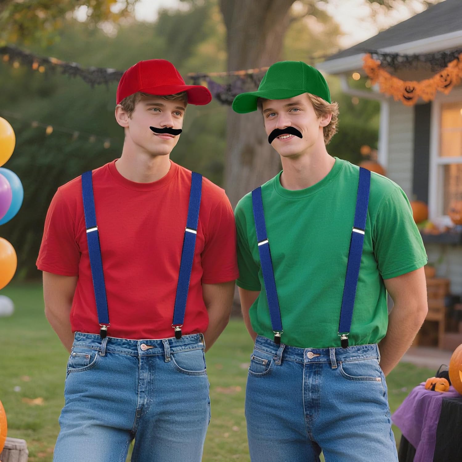 Red and Green Costume Set for Adult Hats Dress Gloves Fake Mustaches Accessories for Halloween Cosplay Party Costume - Image 5