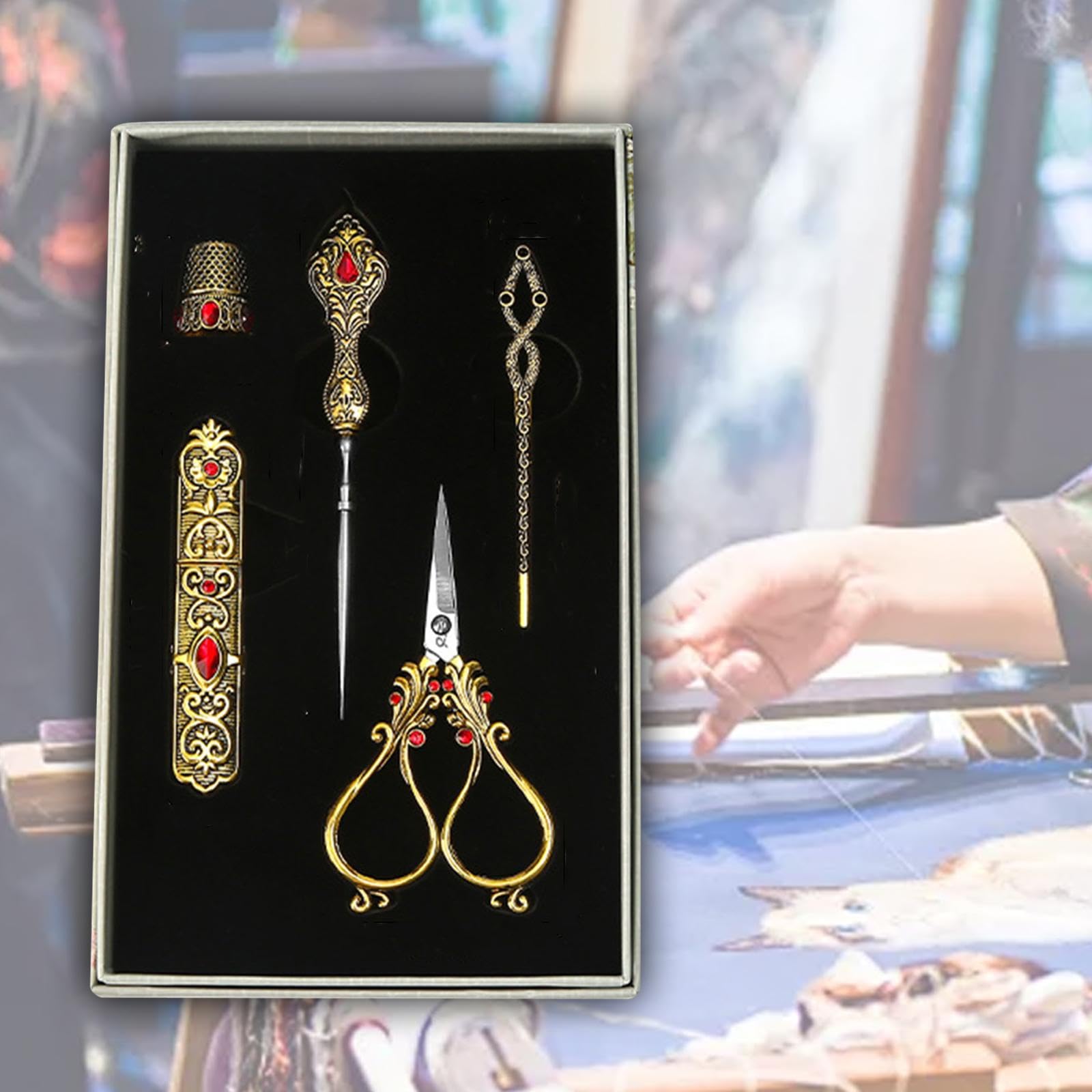 Stickset, Nähset, Nähzubehör für Damen, Stickset, Schneiderschere, Nähscheren Set für, Gold