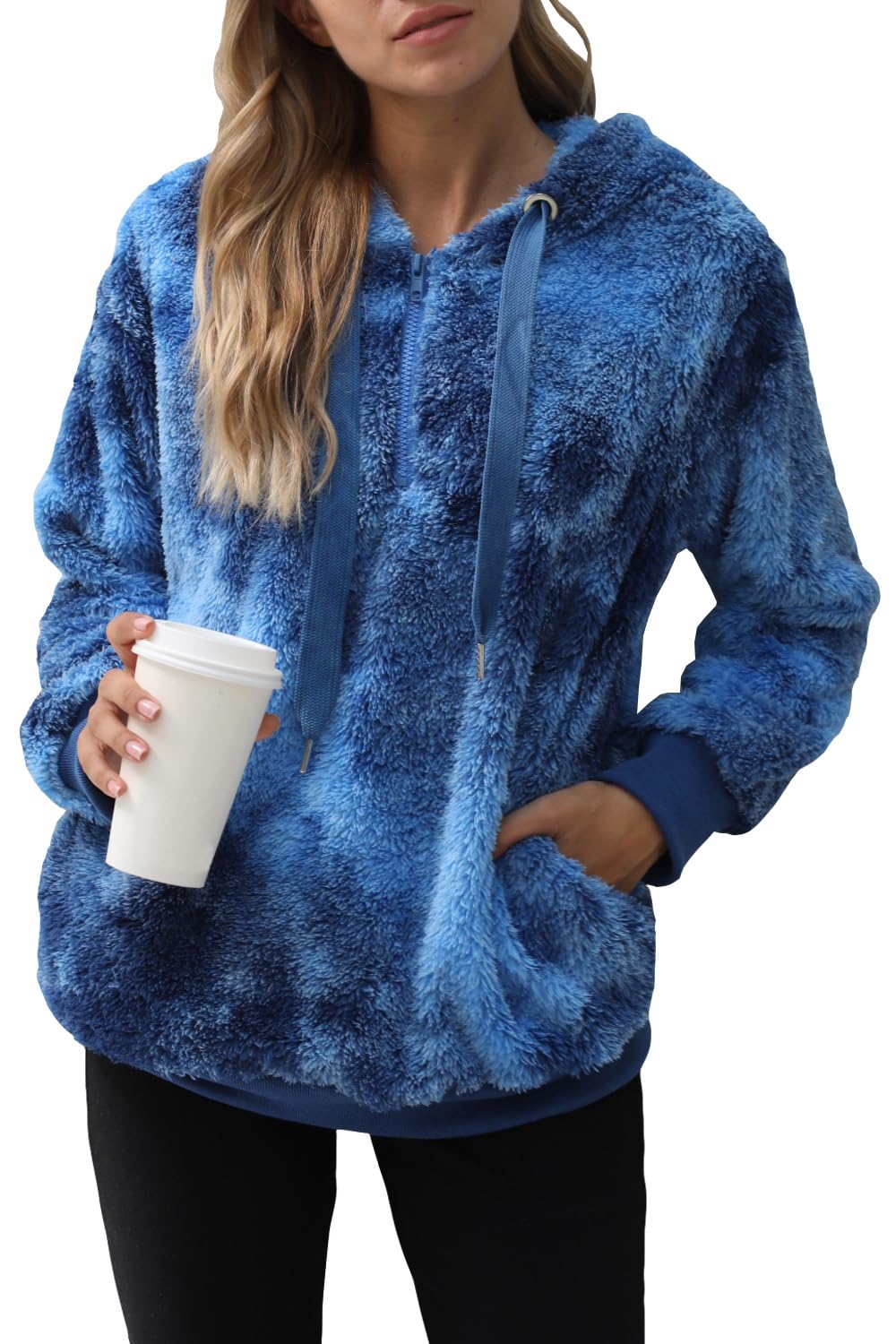Yanekop Felpa da donna in pile con cappuccio e tasche