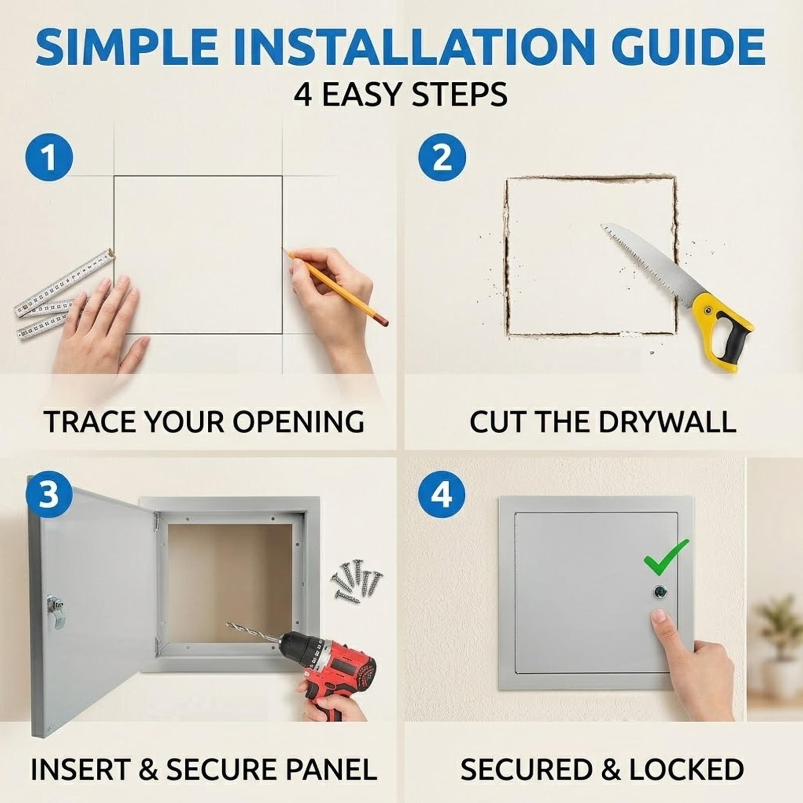 Panel z płyty gipsowo-kartonowej na ścianę i sufit, aluminiowe drzwi inspekcyjne, 200 x 200 mm, idealny do instalacji wodno-kanalizacyjnych i dostępu do prądu,