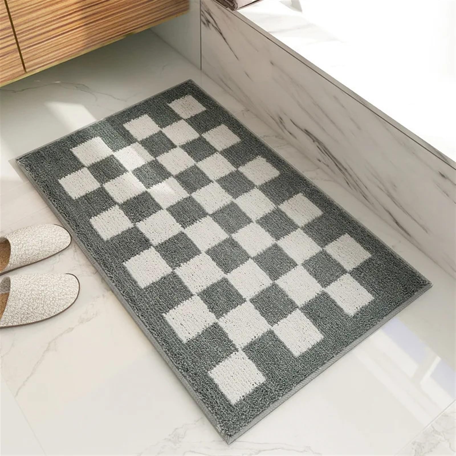 Tappeto da bagno Tappeto da bagno lungo a quadretti Tappeto da bagno antiscivolo assorbente d'acqua Tappetini lavabili in lavatrice in morbida microfibra (Color : grigio, Size : 50x80cm)