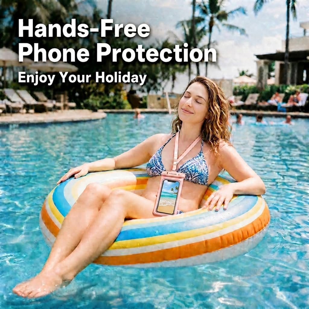 Waterproof Phone Pouch 2-Pack, IPX8 100FT Waterproof Case for iPhone & Samsung with Premium TPU Touch Screen & Lanyard, Perfect for Beach, Cruise, Kayak & Swimming - 7" Pink + 8" White