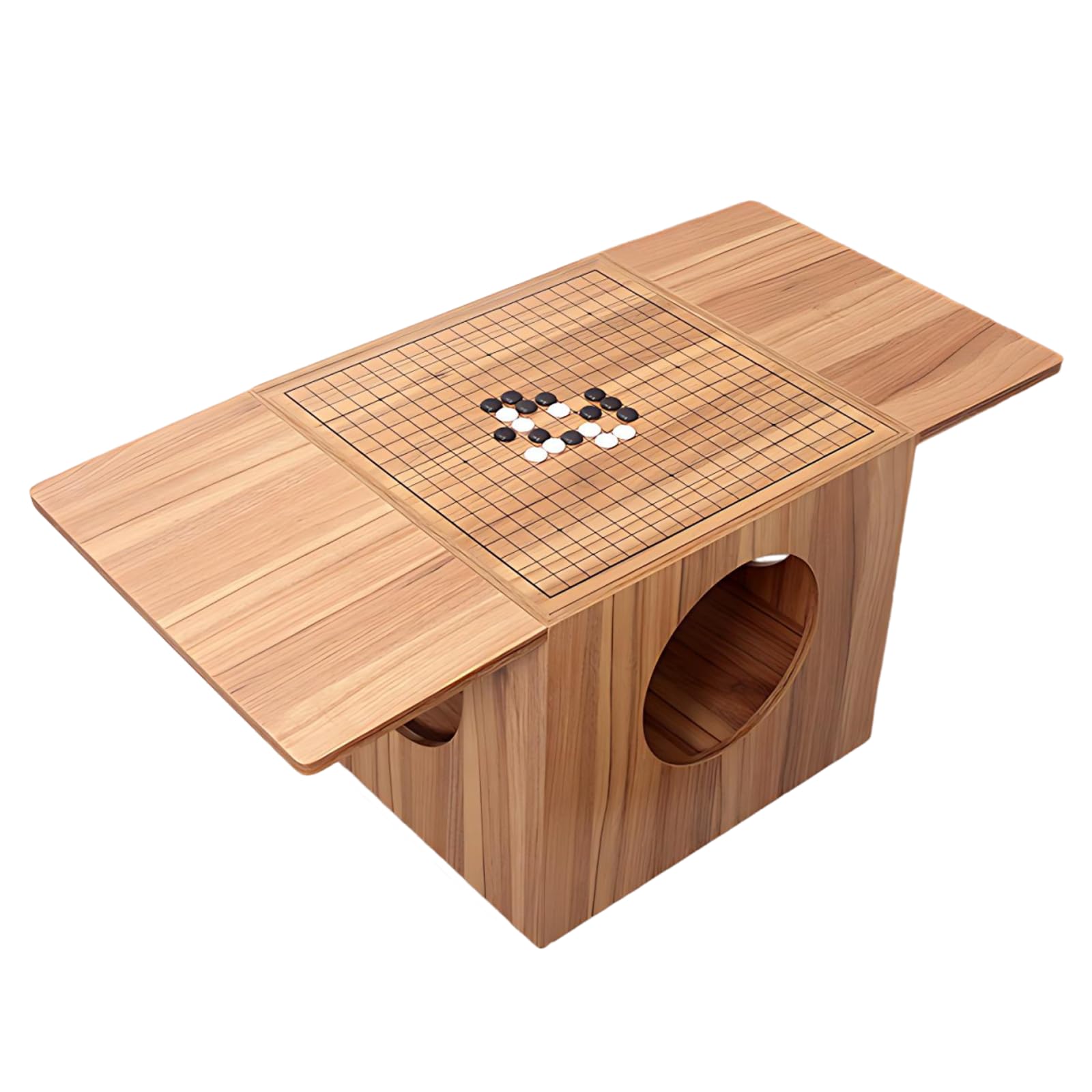 UPLTOE 2-in-1 Chess and Go Table Set, Double-Sided Chess Go Table, Wooden Chessboard 454×454mm (17.87 × 17.87 in), 4-Sided Circular Storage for Pieces, Remote, Books, for Family Board Games D