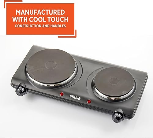 Miniatura 3 de IMUSA Placa caliente eléctrica doble con placa de hierro fundido para cocinar o calentar, quemador eléctrico