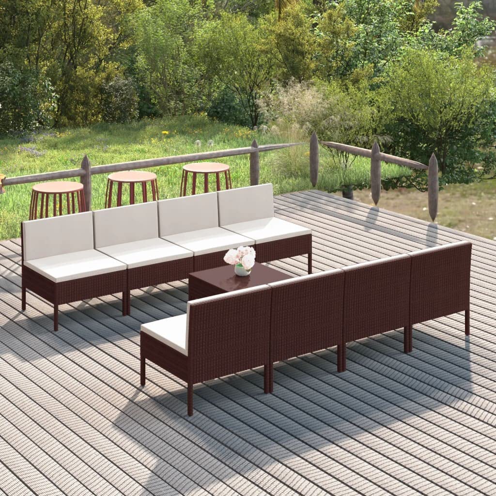 9-tlg. Garten-Lounge-Set ,Terrassenmöbel,Garten-Sofa,Sofa für draußen, Sitzgarnituren,Garten Sofa Sets,Garten-Lounge,Garten-Lounge-Möbel,für Garten,Loungebereich,Terrasse,mit Auflagen Poly Rattan Braun Garten