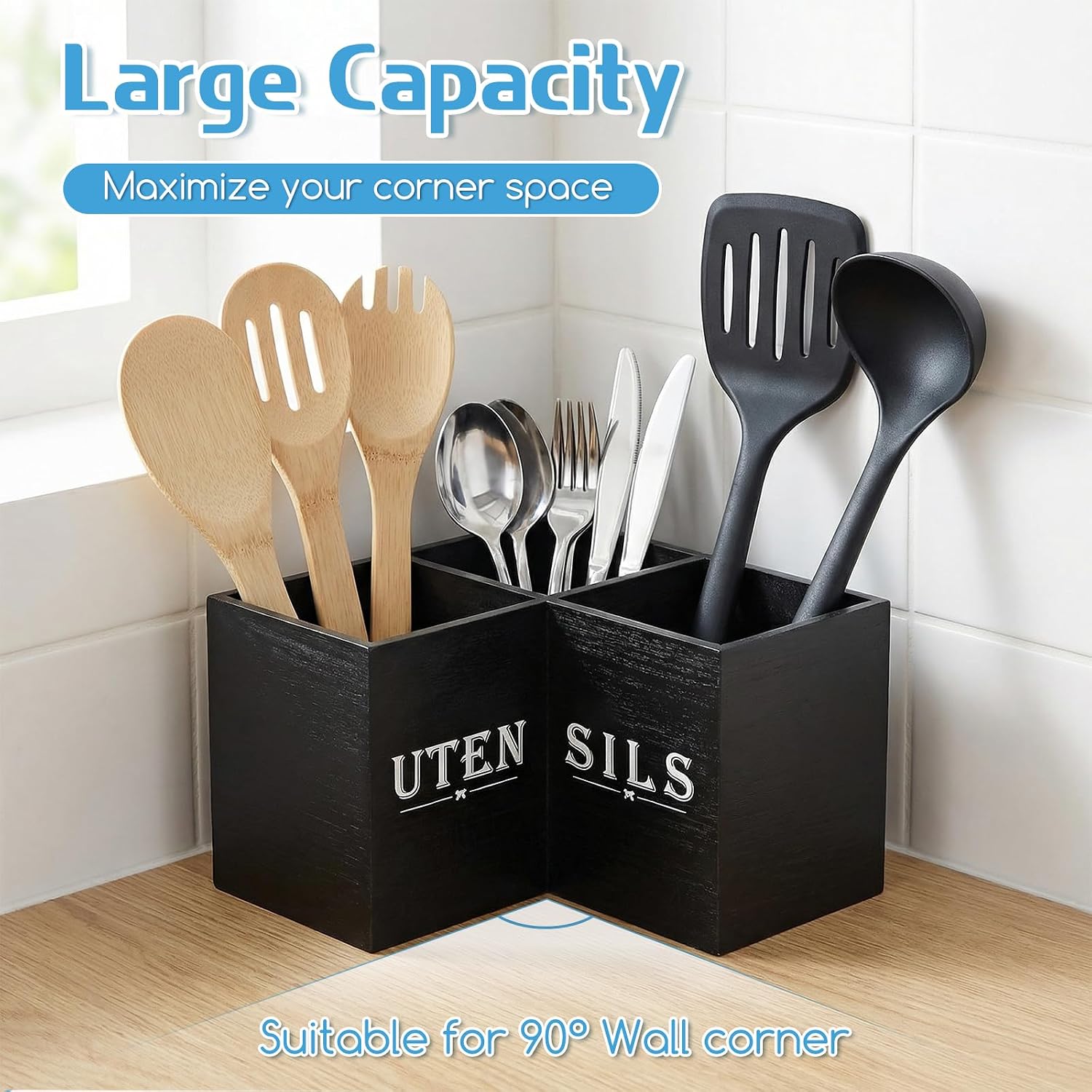 2 Pack Extra Large Kitchen Utensils Holder with 3 Compartments