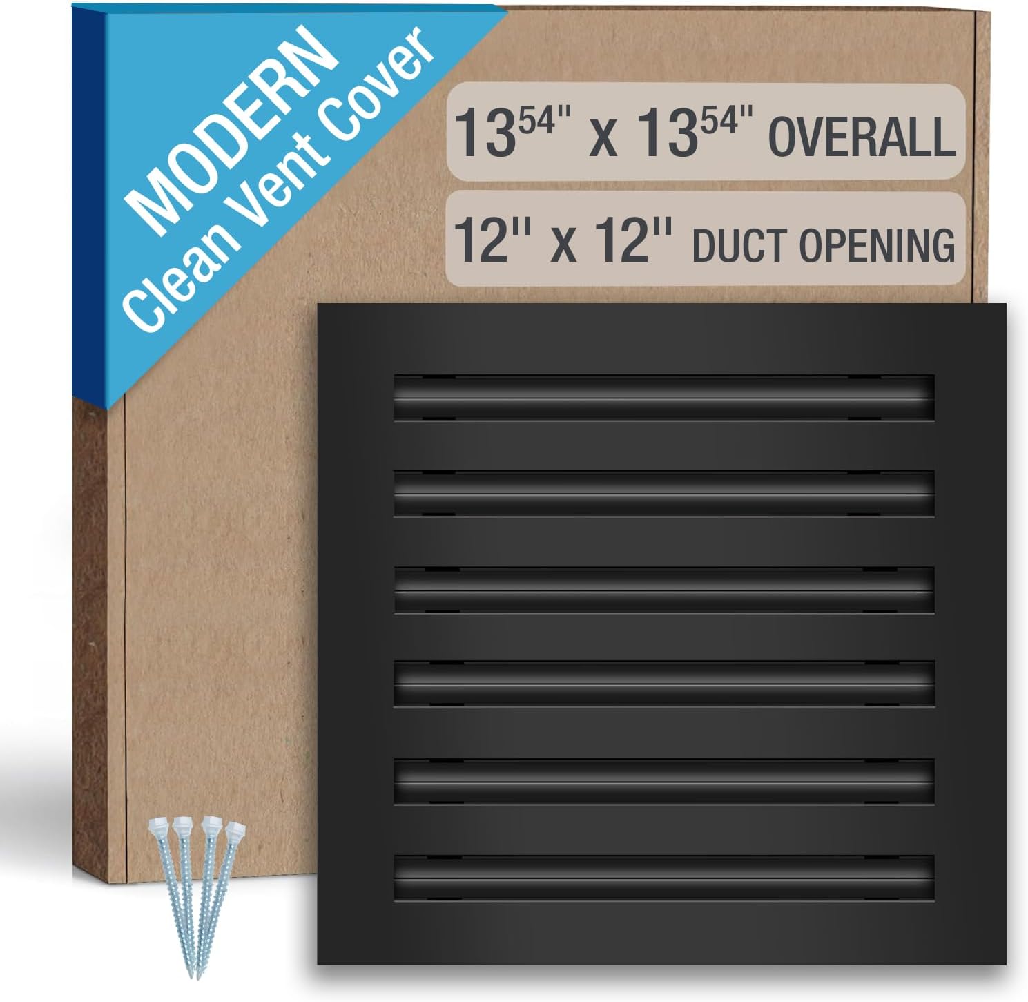 FA-STAR Clean Modern AC Vent Cover 12 x 12 (Duct Opening Cutout) - Decorative Black Air Vent - Standard Linear Slot Diffuser - Register Grille for Ceiling, Walls & Floors - All Aluminium