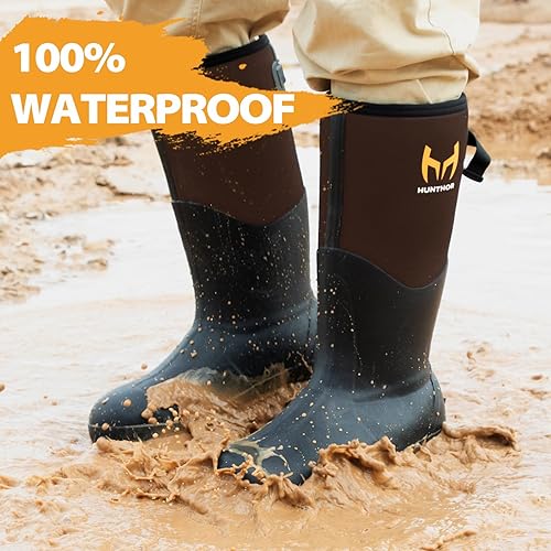 Vista 24 de Botas de trabajo de goma, botas de goma con punta de acero para hombres, botas de caza de goma impermeables de neopreno de 0.236 in para Negro