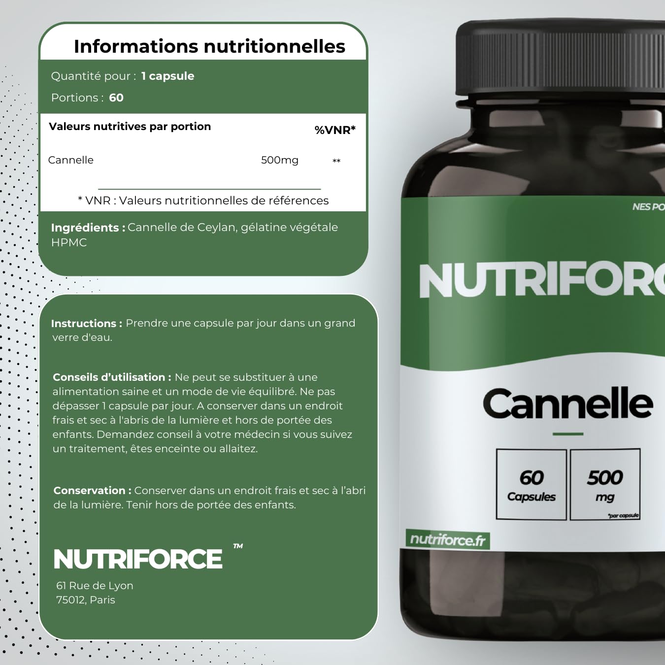 Cannelle – 500 mg – 60 Gélules – Complément Naturel pour Glycémie, Digestion & Vitalité