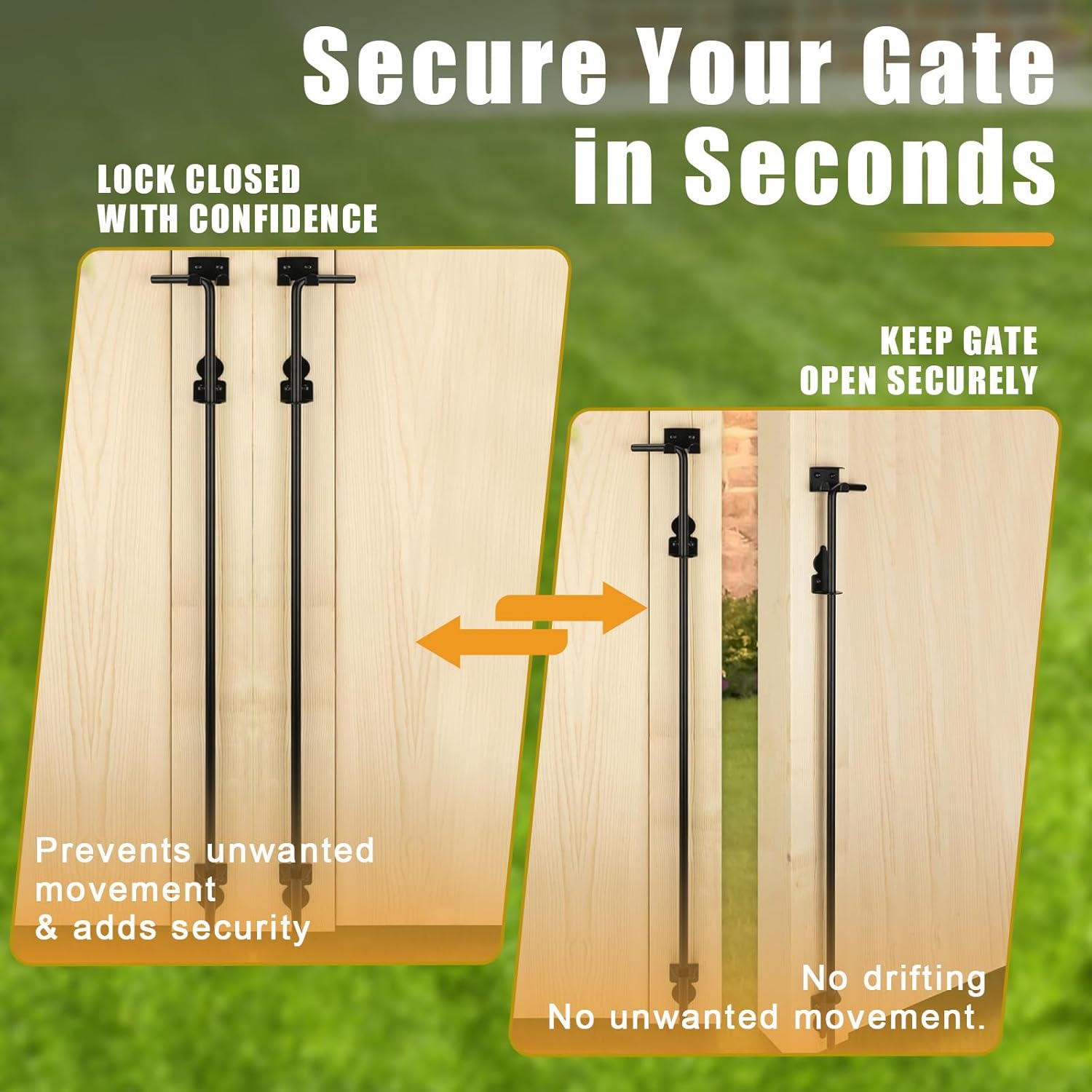 36" Gate Drop Rod for Double Gate,Heavy Duty Cane Bolt Drop Rod Hardware Ground Latch for Wooden Fences,Rust-Resistant Galvanized Steel Chain Link Fence Gate Latch