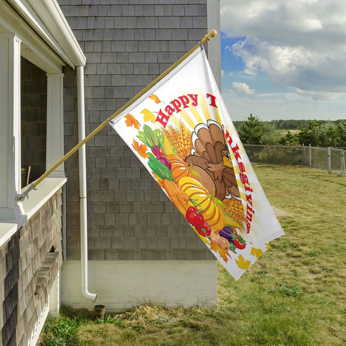 2 Stück Thanksgiving Gartenflaggen – Truthahn & Kürbis Motiv, Doppelseitig, 30,5x45,7 Cm