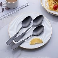 Vista 3 de Cuchara de cena mate negra, juego de cubiertos de acero inoxidable GoGeiLi con acabado satinado de 7.8 pulgadas, servicio para 6, apto