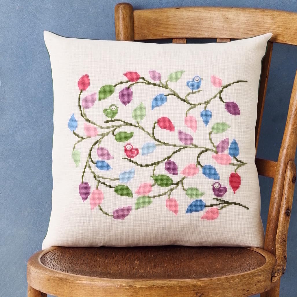 Permin Counted Cross Stitch Kit - Birds in Leaves Cushion