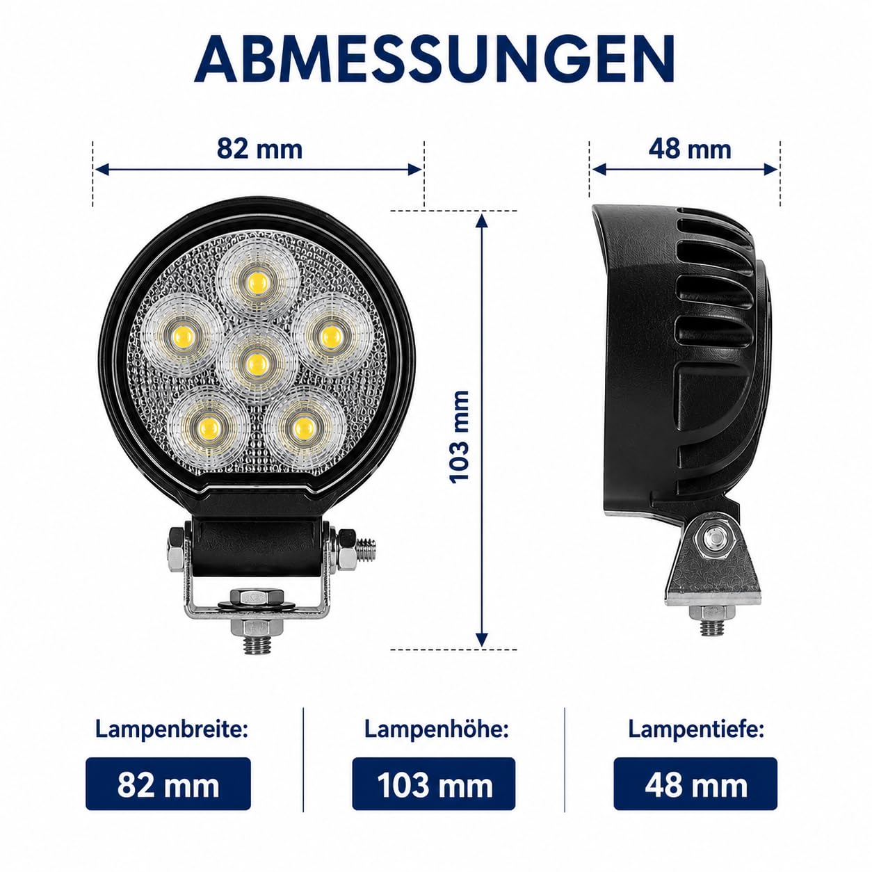 Arbeitsscheinwerfer LED 12V 24V für Traktor LKW Bagger, Rundes LED Arbeitslicht 24W 2400 Lumen Flutlicht, IP68 Wasserdicht, ECE R10, Aluminium Gehäuse, 6000K Kaltweiß