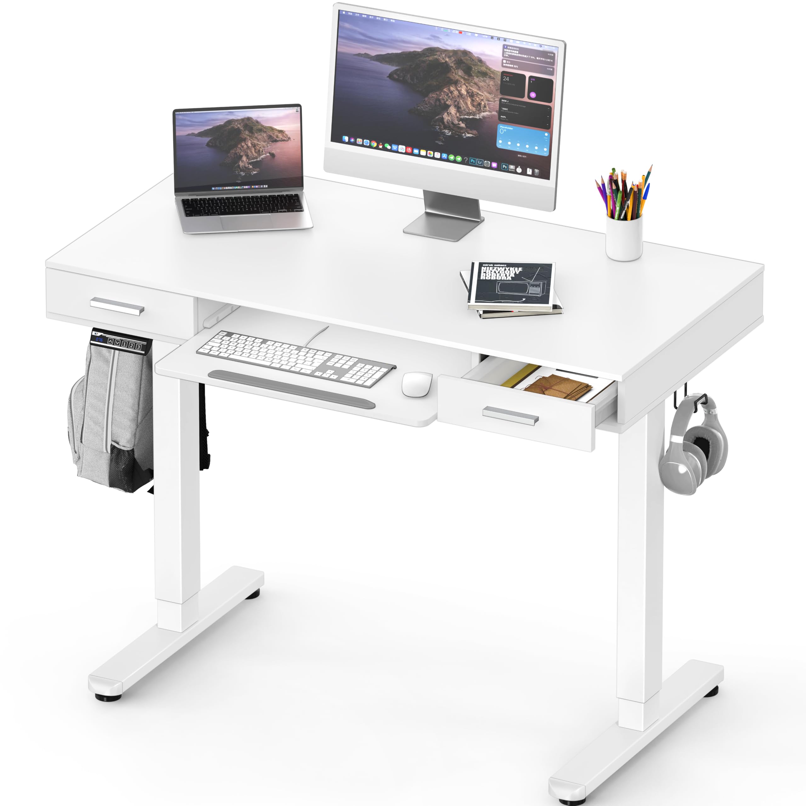 Photo 1 of SHW 48-Inch Electric Height Adjustable Desk w/Keyboard Tray, White
