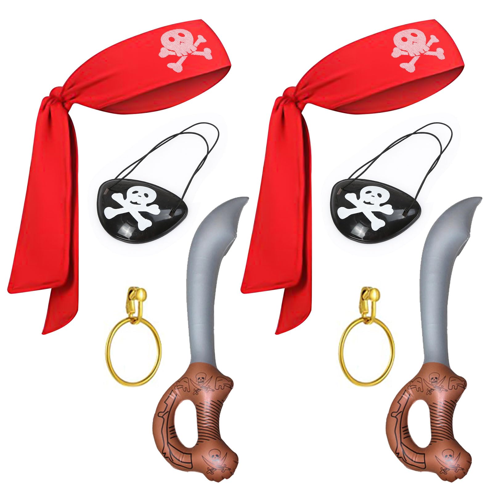 SKHAOVS 8 Piezas Accesorios para Disfraces de Piratas, Traje De Pirata,Aretes de Aro,Parches de Ojo Pirata,Bufanda de Cabeza Pirata, Cuchillo Inflable, Accesorios de Fiesta Pirata Halloween