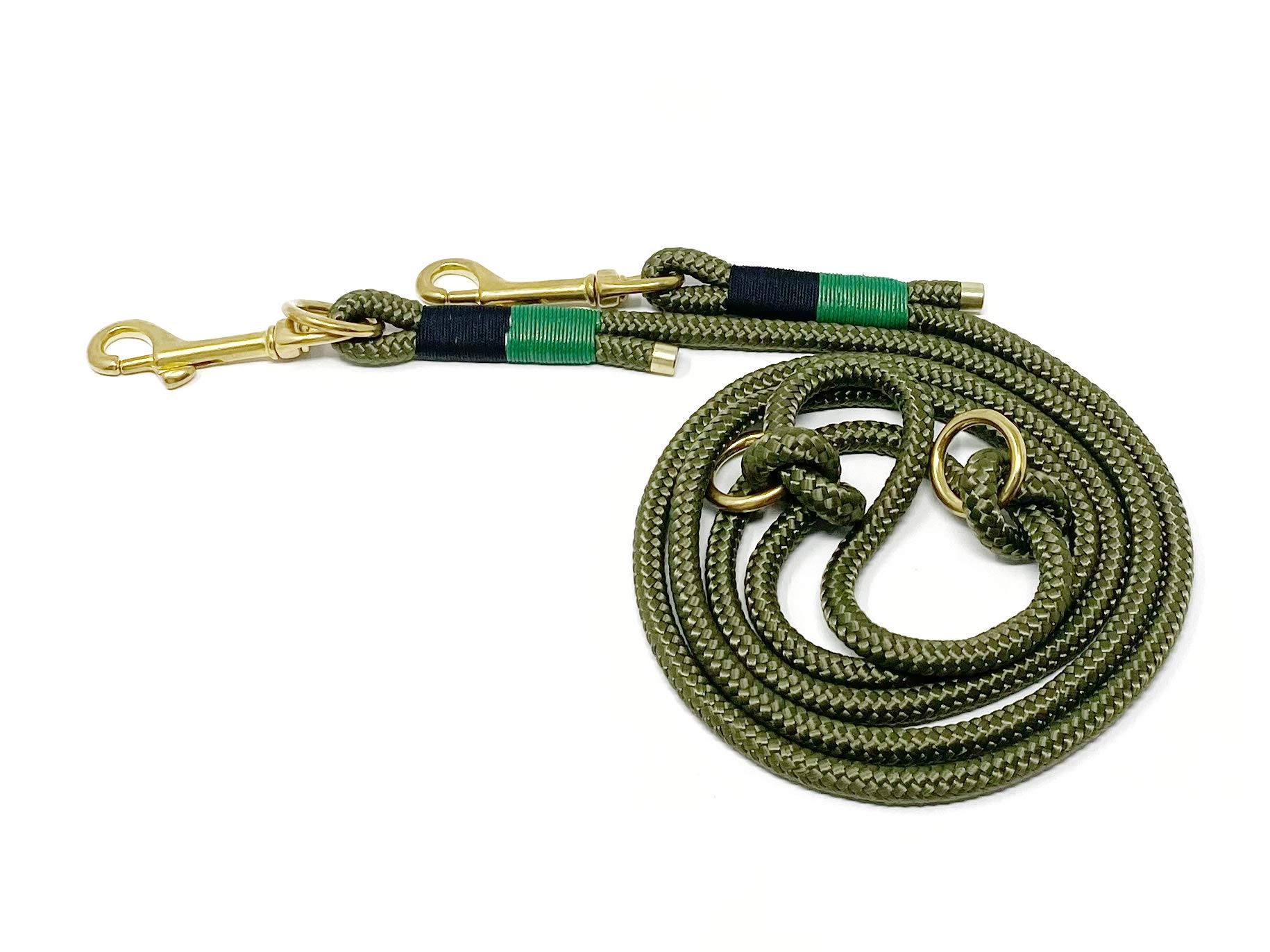 Laisse pour chien en cordage de voile - 200 cm de long - 100 % fait main - Réglable en 3 longueurs grâce aux nœuds de randonnée en corde robuste (M (200 cm, 10 mm) - Vert - Bleu foncé