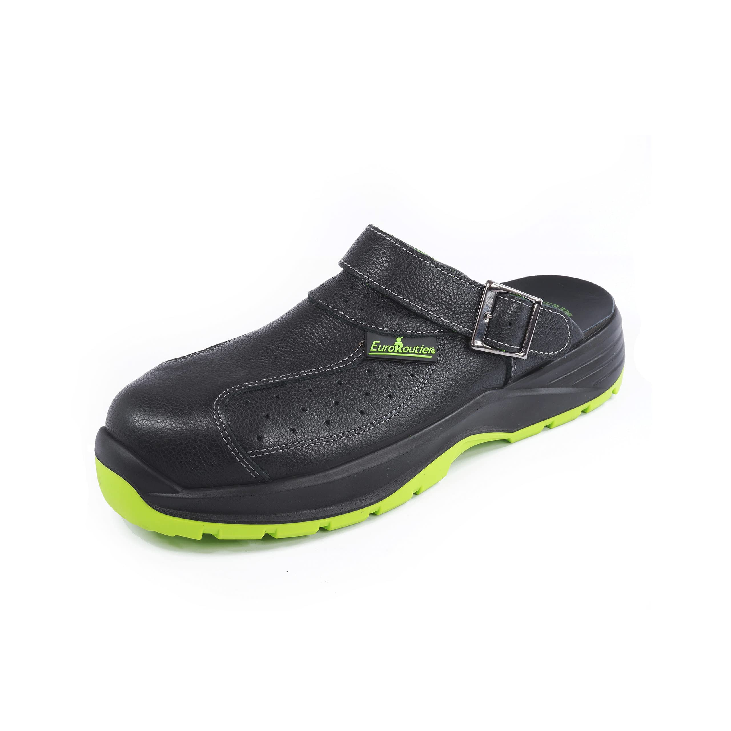 EuroRoutier Premium Fenix Black Cuir véritable Sabots Sandales de sécurité certifiées SB+A+E+FO+SRC