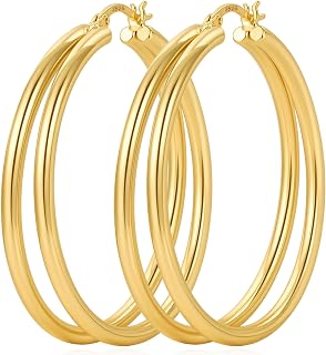 Chunky Hoop Earrings for Women Hypoallergenic 925 Sterling Silver/14K Gold Plated Hoop earrings for Sensitive Ears Lightweight Thick Hoops Double Hoops for Women Jewelry Gift