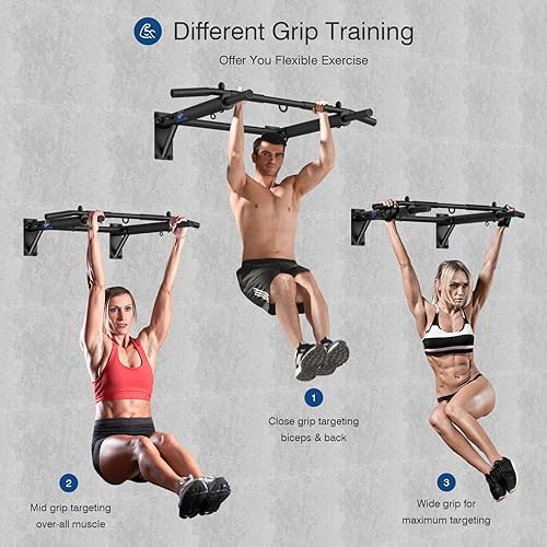 Miniatura 3 de Barra de dominadas montada en la pared, acero grueso carga máxima de 300 libras, saco de boxeo y gancho de entrenamiento TRX para gimnasio en casa,