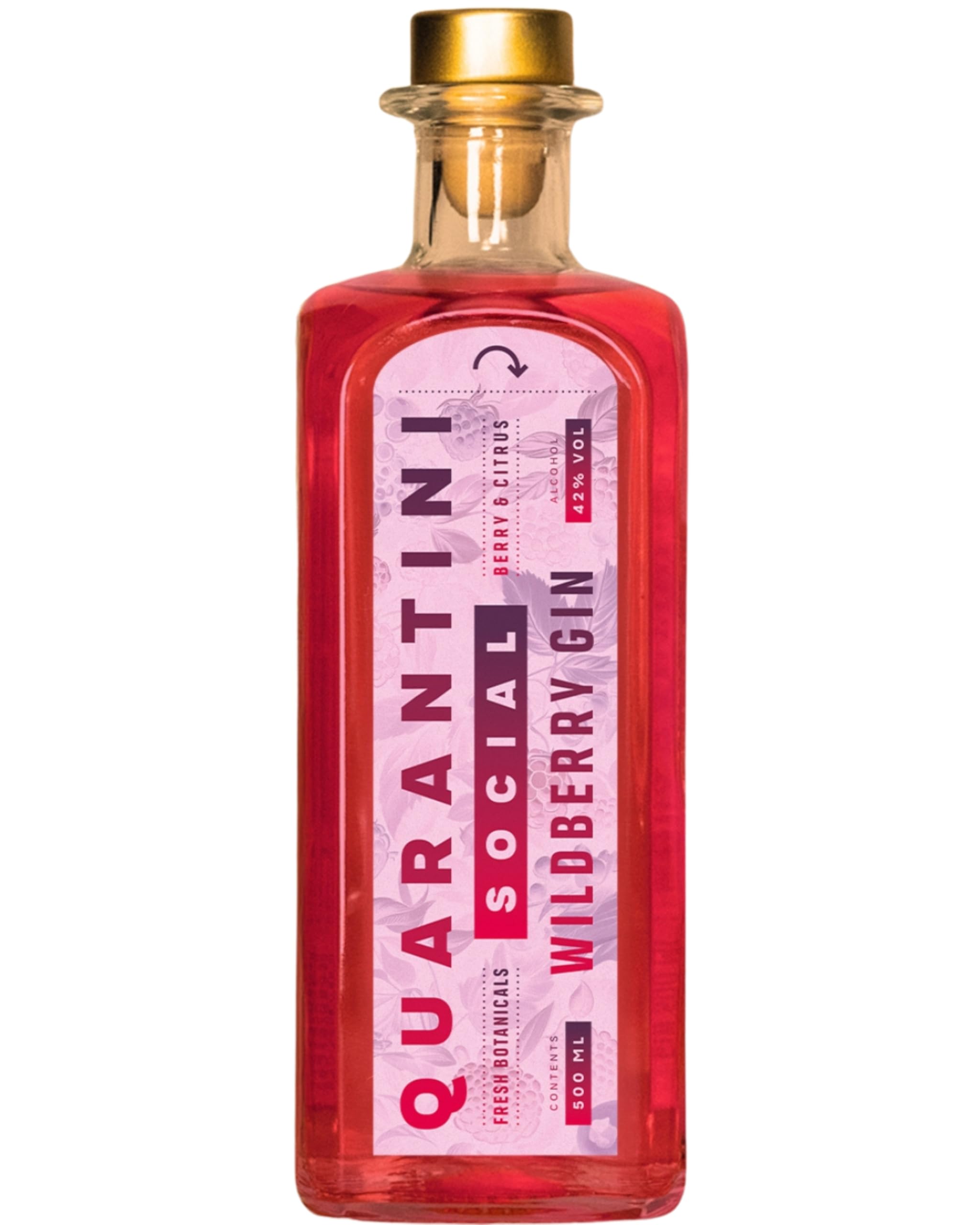 Quarantini Wildberry Gin (500 ml) – Key-Botanicals für beerigen Genuss: Himbeere, Brombeere, Blaubeere und Pink Grapefruit