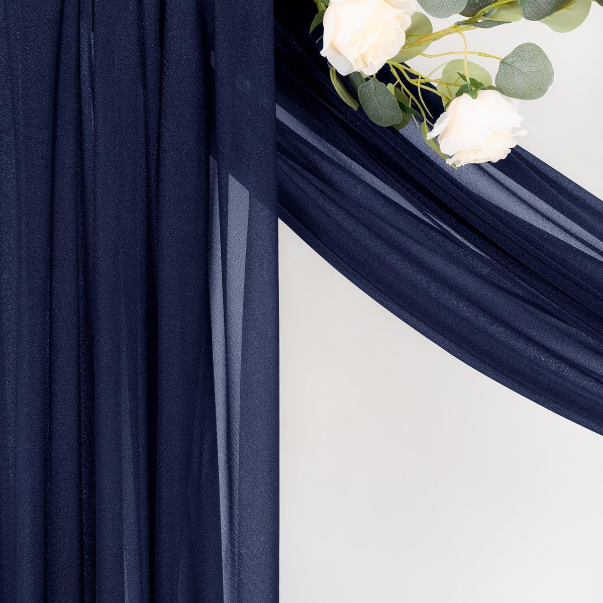 MLMC Navy Blue Wedding Arch Draping Fabric 2 Panels 29" x 20 FT Extra Long Gauze Drapes Sheer Backdrop Curtains 6.6 Yards Outdoor Drapery Panels for Wedding Baby Shower Party Ceiling Decoration