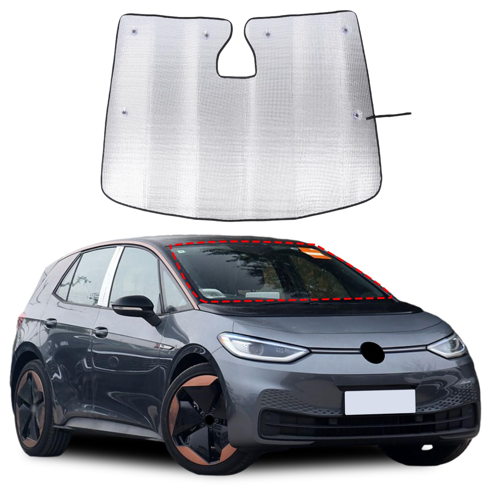 BNE Parasole per parabrezza per Volkswagen VW Taigo Touran Tiguan CC, Protettore Contro i Raggi UV, Pieghevole e Portatile, 140 * 80CM, S (125 * 65CM