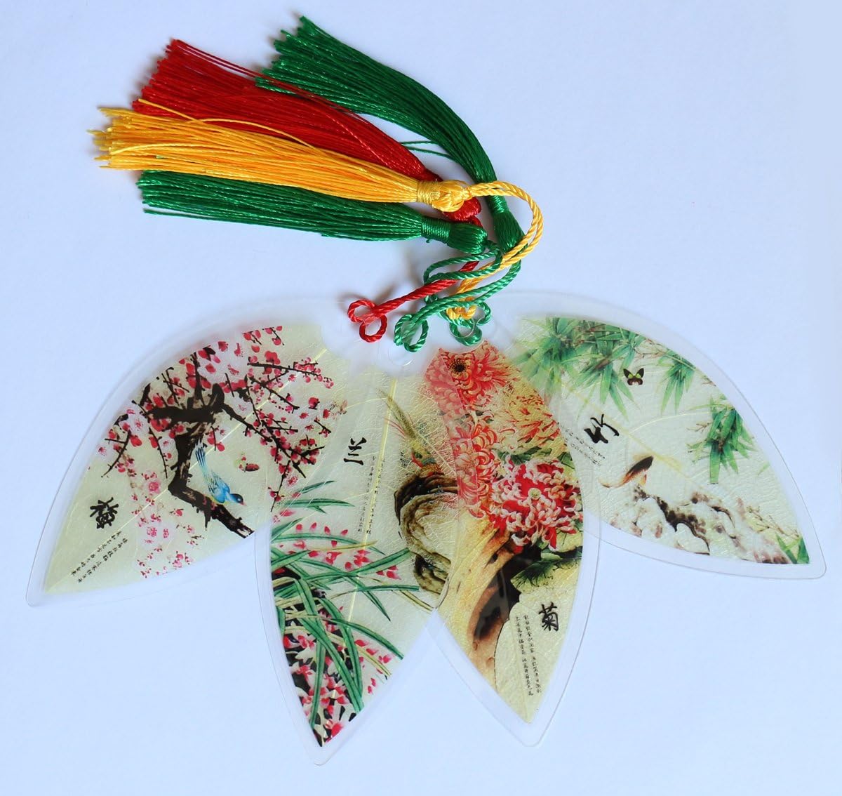 4 Pcs Leaf Vein Bookmarks with Chinese Style Painting - Made of Real Leaves, Art Gift (Plum Blossom&)