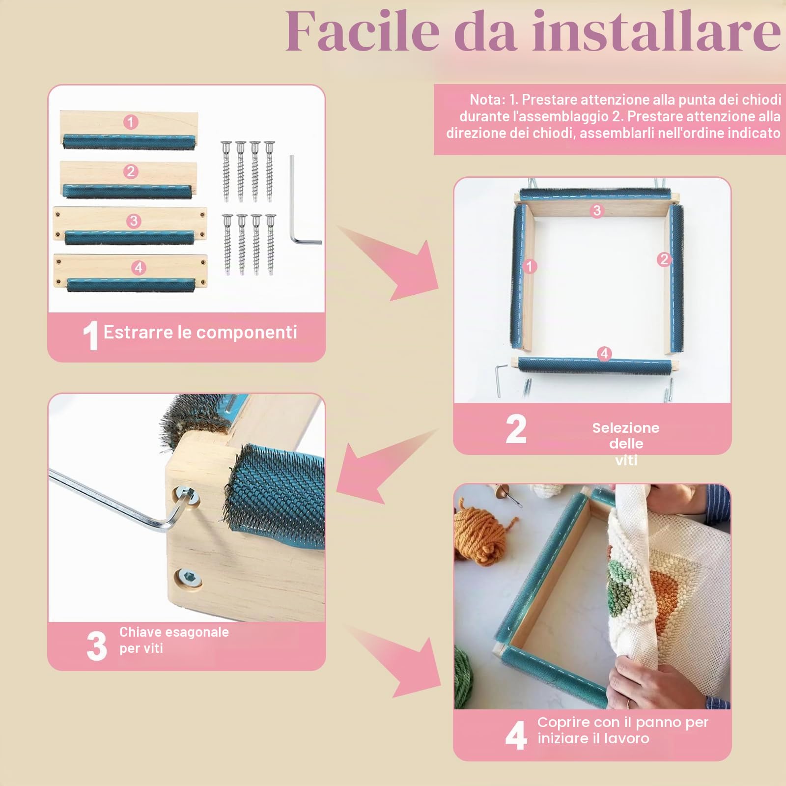 Gripper Strip Frame con coperchio e 4 angoli in schiuma anti-collisione,copertura in flanella per telai tufting,cerchio embroidery with needles,Punch Needle Rug Hooking Frame,25 x 25 cm