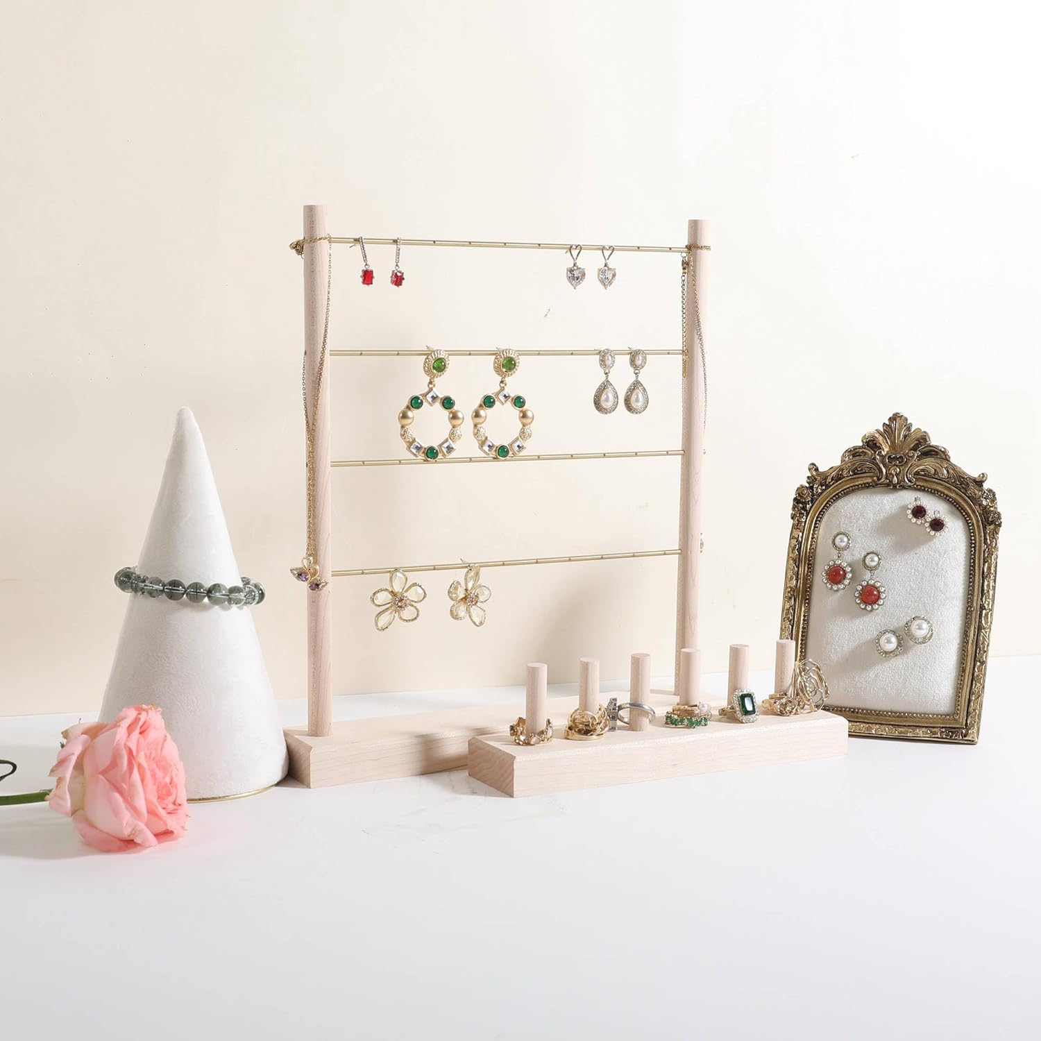 GemeShou maple earrings display stand for selling, wooden jewelry earring organizer shelf, wood earring storage organizer rack for boutique store【Earring shelf-Large】