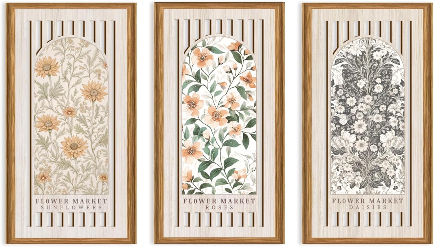 ANHUIB Boho Flower Wall Decor Vintage Floral Wood Decor Flower Market Artwork William Morris Wall Art Matisse Flower Art Roses Sunflower Daisies Retro Wildflowers Sign for Home Living Room Bedroom