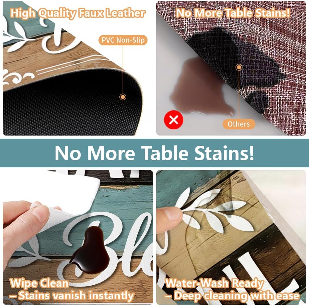 Peacoblue Thankful Grateful Blessed Board Faux Leather Placemats Set of 4,12"x17" Waterproof Washable Heat Resistant Table Place Mats for Indoor Outdoor Party Kitchen Dining Table Decoration