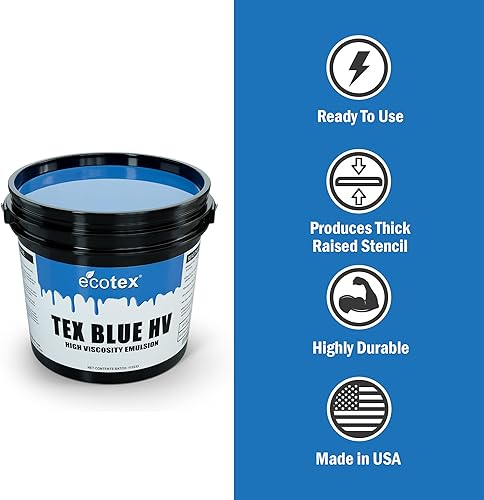 Miniatura 3 de Ecotex Tex Blue HV Emulsión (Pinta - 16 onzas), emulsión de serigrafía pre-Sensibilizada de alta viscosidad, para tintas de plastisol y UV,