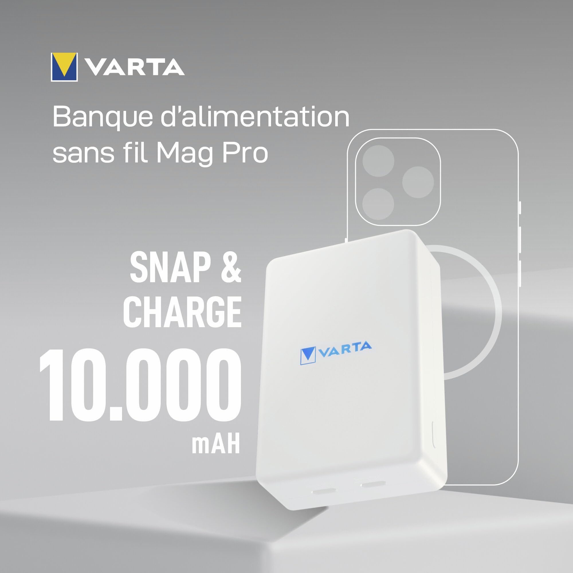 VARTA Power Bank 10000 mAh, Mag Pro, magnétique, sans Fil, Coloris Blanc