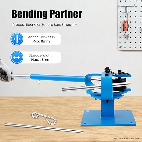 Miniatura 2 de Dobladora manual de tubo de metal, dobladora de barra plana de banco de 1-1/2 "7 troqueles dobladora de tubos de barras de refuerzo dobladora de