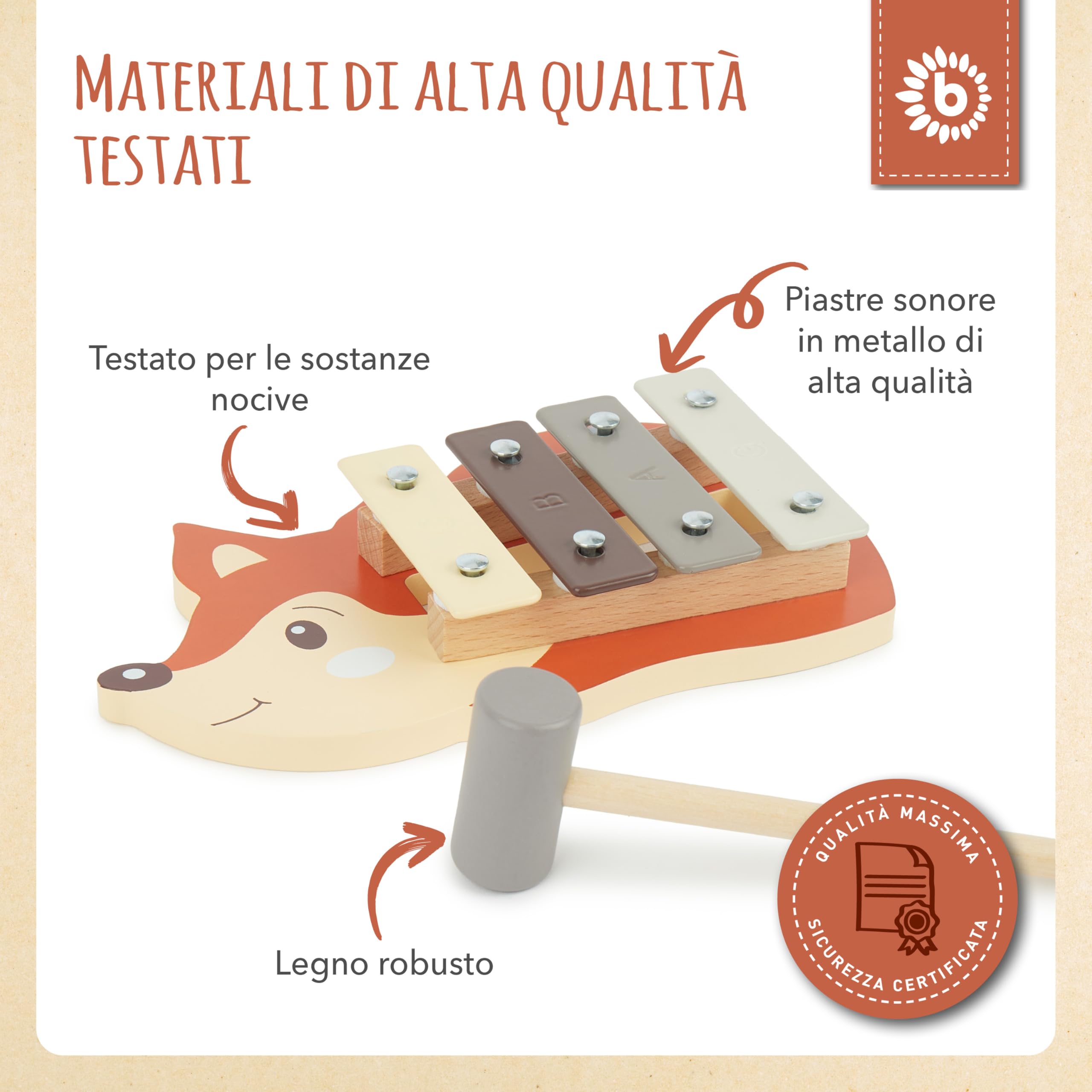 Bieco Xilofono Bambini Legno - Strumento Musicale per Bambini 1-4 Anni