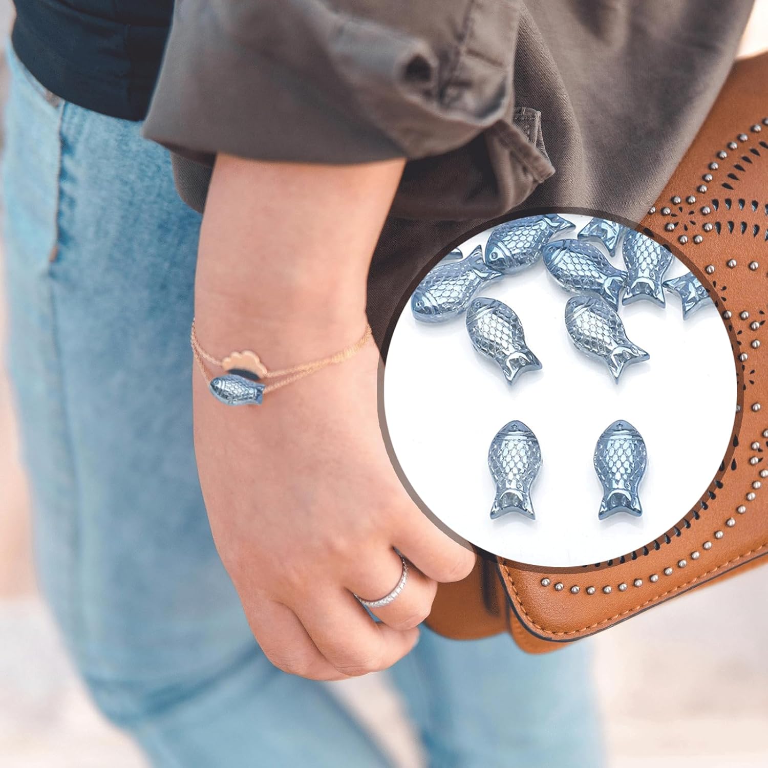 60PCS Sea Glass Fish Beads, Electroplated Blue Glass Spacer Beads, Small Shiny Sea Animal Beads, Ocean Glass Loose Beads Bulk for Jewelry Making DIY Handicrafts Earrings Necklace Bracelet Accessories - Image 5