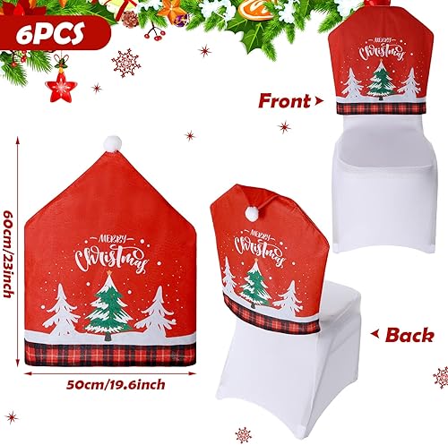 Miniatura 2 de 6 fundas para sillas de Navidad, con sombrero de Papá Noel, color rojo, fundas para el respaldo de las sillas, decoración para el hogar, cena,