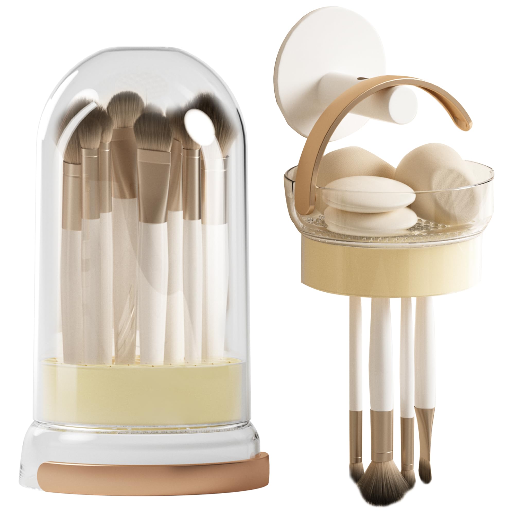 Veki 3 en 1 Limpiador de Brochas de Maquillaje, Estera de Limpieza de Cepillo Cosmético de Silicona, Limpiador de Pinceles de Maquillaje para Limpieza Secar y Almacenar de Pinceles (Crema Mejorado)
