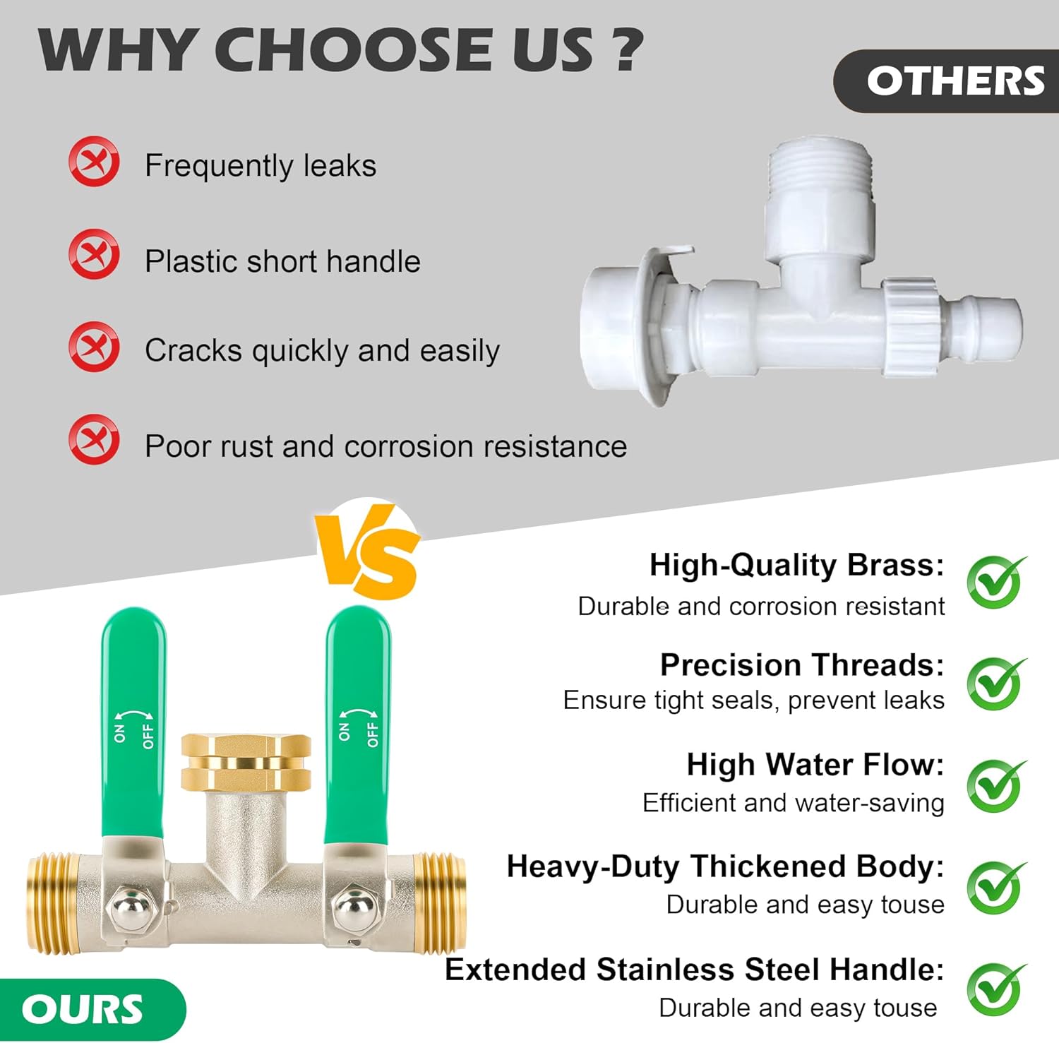 Love Is War Hose Splitter 2 Way,Garden Hose Splitter, 3/4'' Connector Outdoor Water Faucet Adapter,Equipped With A Long Handle And Two Independent Valves Hose Splitter.