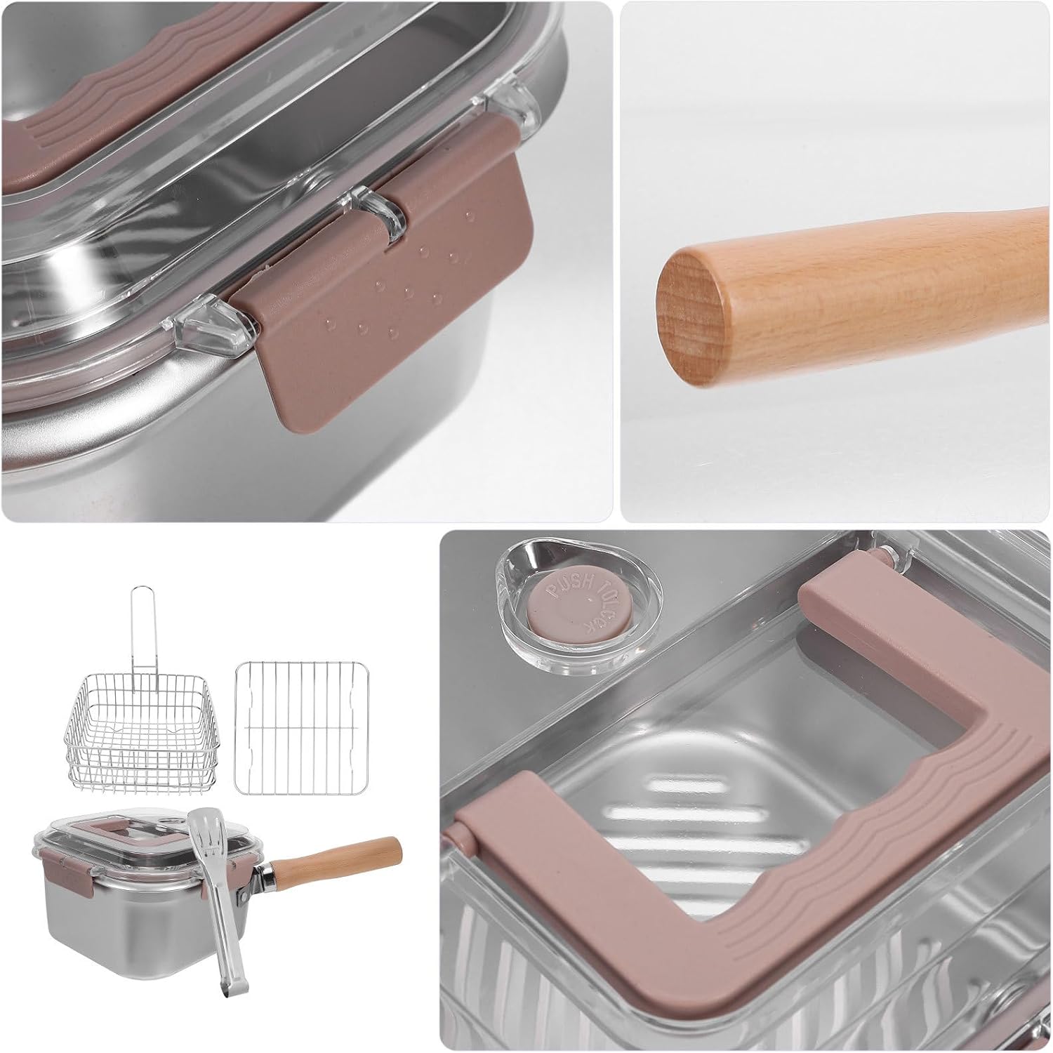 1 Set Deep Fryer Basket: Square Frying Pot For Home Deep Fryers - Stainless Steel Kitchen Cookware For Snacks - Portable Oil Heating Pot